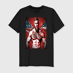 Футболка slim-fit Конор Макгрегор на фоне американского флага, цвет: черный