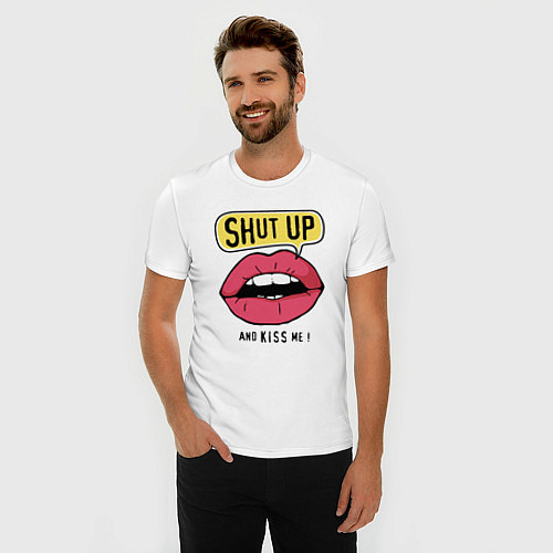 Мужская slim-футболка Заткнись и поцелуй меня / Белый – фото 3