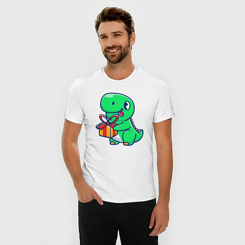 Мужская slim-футболка Динозавр с подарком / Белый – фото 3