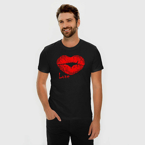Мужская slim-футболка Lips love / Черный – фото 3