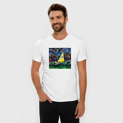 Мужская slim-футболка Картина маслом НЛО / Белый – фото 3