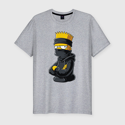Мужская slim-футболка Барт Симпсон в бандане / Меланж – фото 1