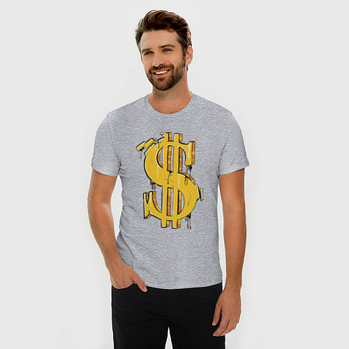 Мужская slim-футболка Знак денег / Меланж – фото 3