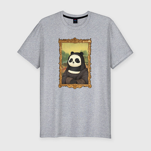 Мужская slim-футболка Панда Мона Лиза / Меланж – фото 1