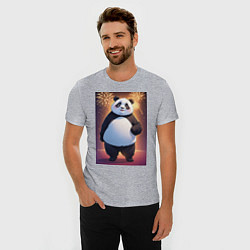Футболка slim-fit Панда в свитере под салютом - ai art, цвет: меланж — фото 2