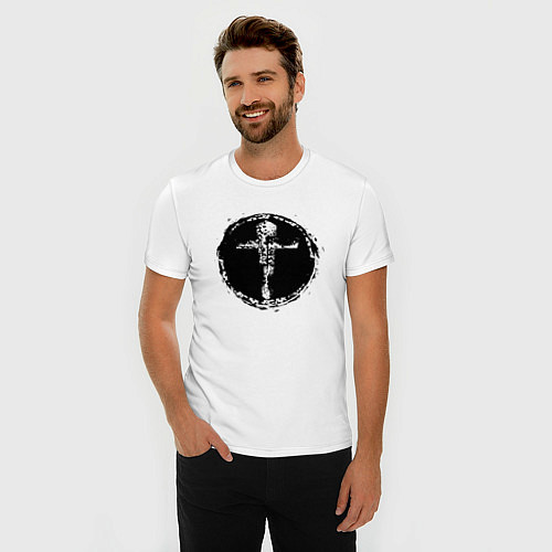 Мужская slim-футболка Крест в круге фактурный / Белый – фото 3