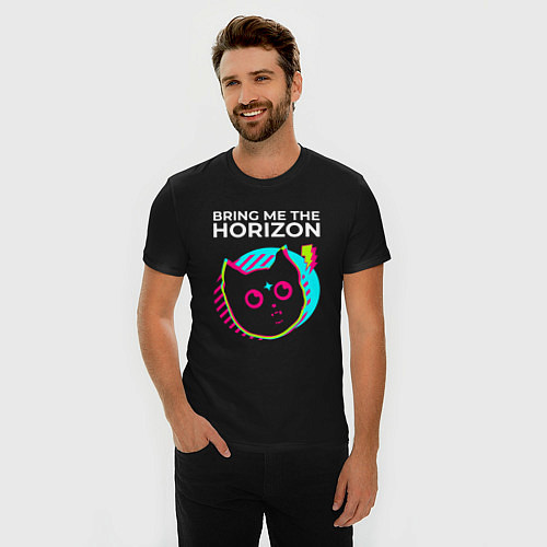 Мужская slim-футболка Bring Me the Horizon rock star cat / Черный – фото 3