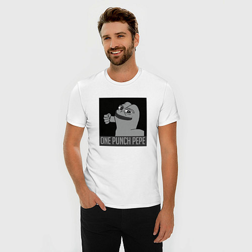 Мужская slim-футболка One punch pepe / Белый – фото 3