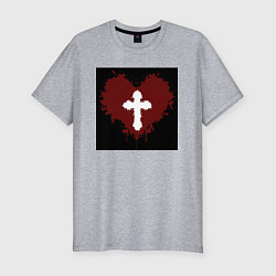 Футболка slim-fit Сердце крест черный квадрат, цвет: меланж