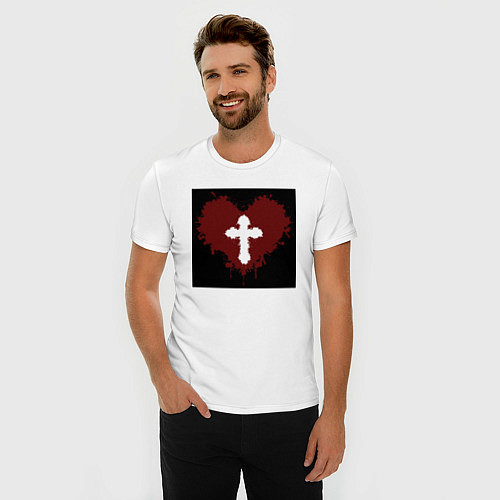 Мужская slim-футболка Сердце крест черный квадрат / Белый – фото 3