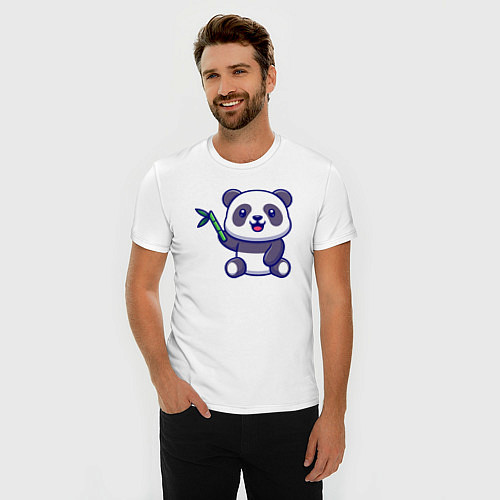 Мужская slim-футболка Панда и бамбук / Белый – фото 3