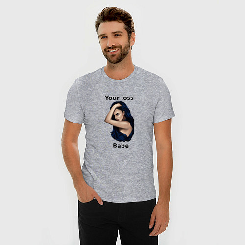 Мужская slim-футболка Красивая девушка надпись / Меланж – фото 3
