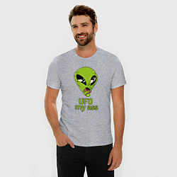 Футболка slim-fit Зеленый пришелец НЛО с надписью UFO my ass, цвет: меланж — фото 2