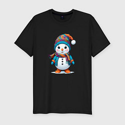 Футболка slim-fit Снеговик в шапочке и с шарфом, цвет: черный