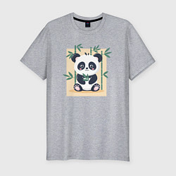 Футболка slim-fit Панда кушает бамбук, цвет: меланж