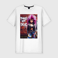 Футболка slim-fit Punks not dead - cool Barbie ai art, цвет: белый