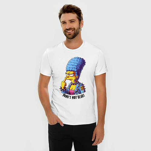 Мужская slim-футболка Marge Simpson - punks not dead motto / Белый – фото 3