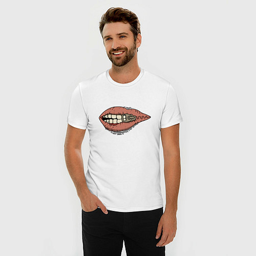 Мужская slim-футболка Рот на молнии / Белый – фото 3