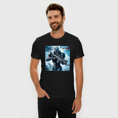 Мужская slim-футболка Mass Effect - N7 ai art / Черный – фото 3