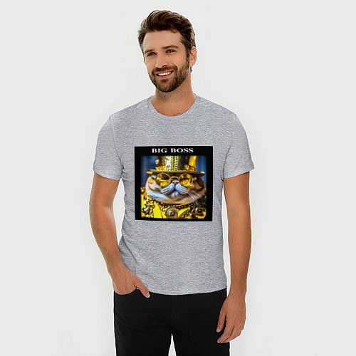 Мужская slim-футболка Рыжий кот барон в стиле стимпанк: big boss / Меланж – фото 3