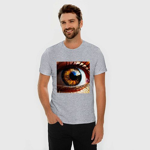 Мужская slim-футболка Золотой карий глаз в стиле стимпанк / Меланж – фото 3