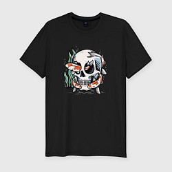 Футболка slim-fit Череп и карпы кои, цвет: черный