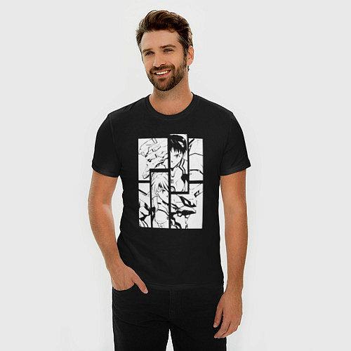 Мужская slim-футболка Синдзи Икари и Аска Лэнгли / Черный – фото 3