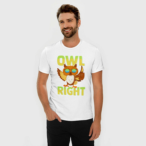Мужская slim-футболка Owl right - каламбур отлично / Белый – фото 3