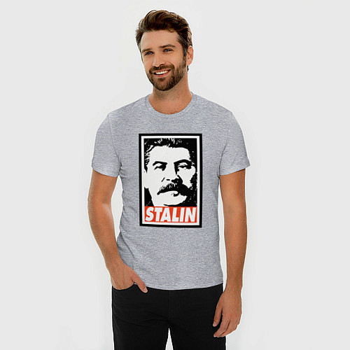 Мужская slim-футболка USSR Stalin / Меланж – фото 3