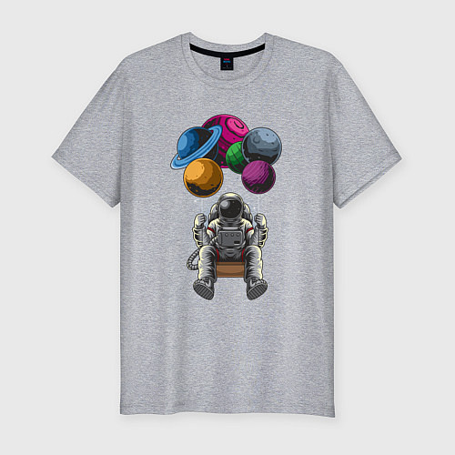 Мужская slim-футболка Космонавт на воздушных шарах / Меланж – фото 1