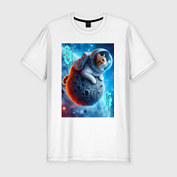 Футболка slim-fit Space cat - ai art, цвет: белый