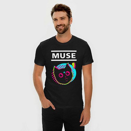 Мужская slim-футболка Muse rock star cat / Черный – фото 3
