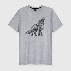 Футболка slim-fit Лисенок в шапке, цвет: меланж