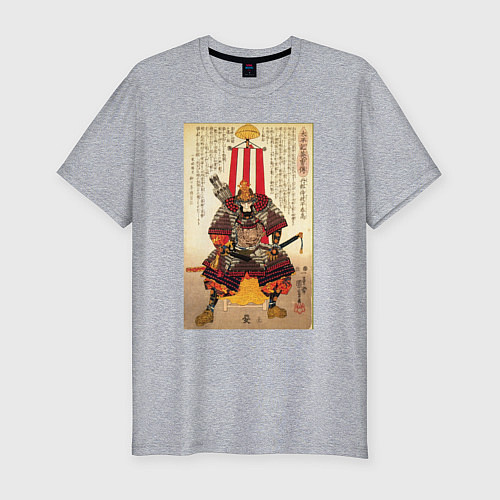 Мужская slim-футболка Самурай Ода Нобутака: гравюра укиё-э / Меланж – фото 1
