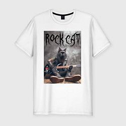 Футболка slim-fit Rock cat - ai art, цвет: белый