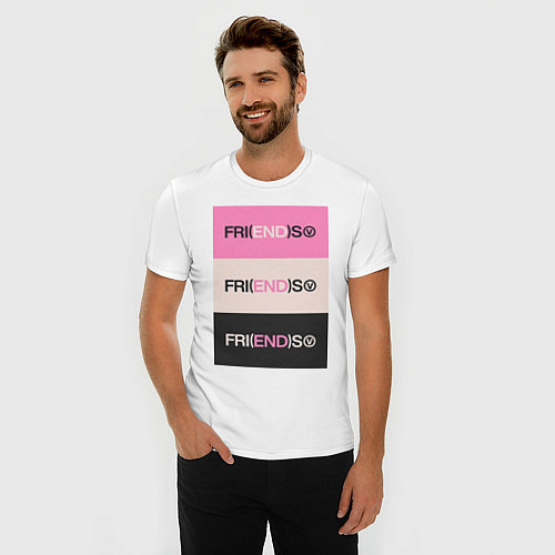 Мужская slim-футболка V Fri END S - friends song / Белый – фото 3
