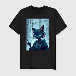 Футболка slim-fit Cybercat 2099 - ai art, цвет: черный