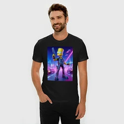 Футболка slim-fit Cyber Bart - neon glow ai art, цвет: черный — фото 2