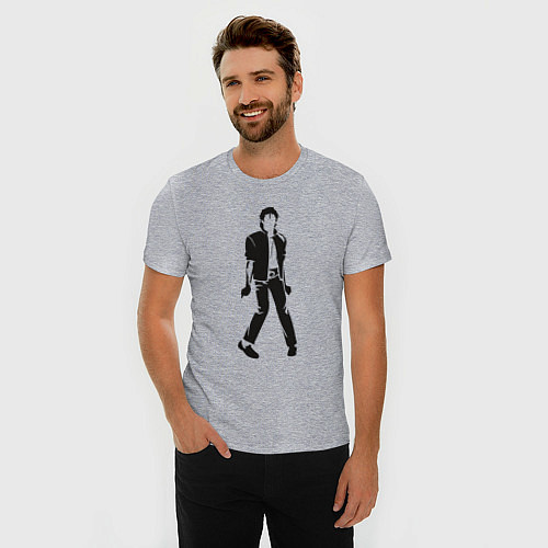 Мужская slim-футболка Черный силуэт Джексона / Меланж – фото 3