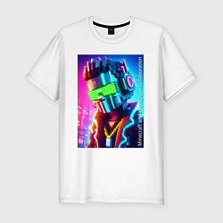 Футболка slim-fit Minecraft and cyberpunk - collaboration ai art, цвет: белый