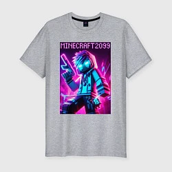 Футболка slim-fit Neon Minecraft - ai art, цвет: меланж