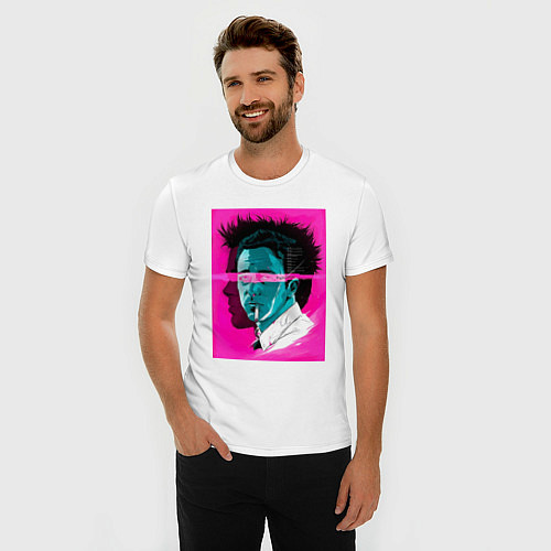 Мужская slim-футболка Fight club pink poster / Белый – фото 3