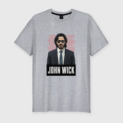 Мужская slim-футболка Джон Уик в черных очках / Меланж – фото 1