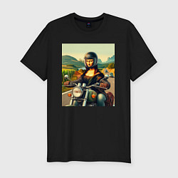 Футболка slim-fit Mona Lisa on a motorcycle - ai art, цвет: черный