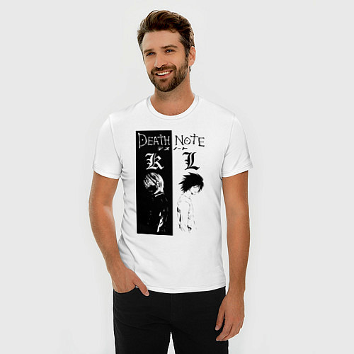 Мужская slim-футболка Тетрадь смерти Лайт Ягами / Белый – фото 3