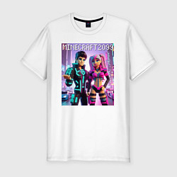 Футболка slim-fit Barbie and Ken Voxel ai art Minecraft 2099, цвет: белый