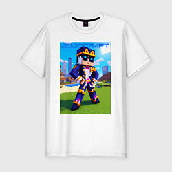 Футболка slim-fit Jotaro Kujo and Minecraft - collaboration, цвет: белый