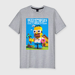 Футболка slim-fit Homer Simpson and Minecraft - collaboration ai art, цвет: меланж