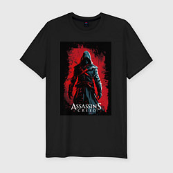 Мужская slim-футболка Assassins creed на фоне красной стены