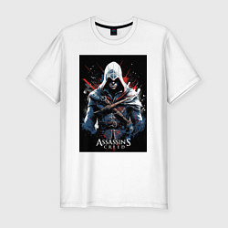 Футболка slim-fit Assassins creed огненный фон, цвет: белый